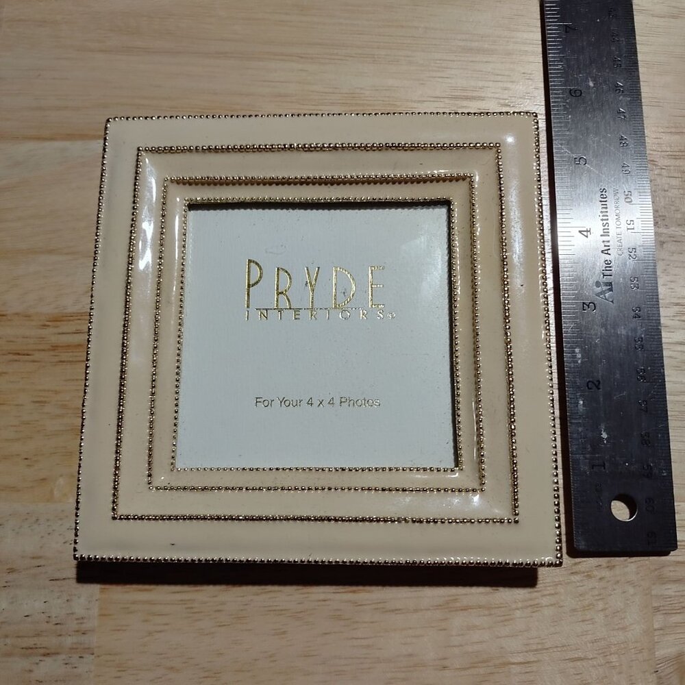 Pryde Interiors 4x4 Photo Frame Gold & Beige Beaded Design Elegant Tabletop Disp